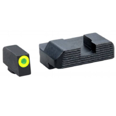 Ameriglo Tritium Protector Sight Set for Glock 9mm/.40S&W/.357 SIG Models Green Tritium Front With LumiGreen Outline Black Serrated Rear Steel Matte Black GL-701
