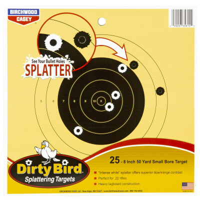 Birchwood Casey Dirty Bird 50 Yard Small Bore 8" Targets Contrasting Colors 25 Targets