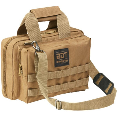 Bulldog Cases Deluxe 2 Pistol Range Bag with Strap and MOLLE Webbing Tan