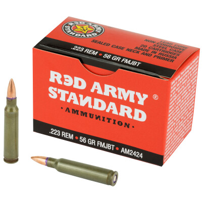 Century Arms Red Army Standard .223 Remington Ammunition 20 Rounds 56 Grain Full Metal Jacket Boat Tail Steel Cased Magnetic Bi-Metal Jacket