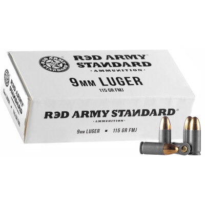 Century International Arms Red Army Standard 9mm Luger Ammunition 50 Rounds 115 Grain FMJ Steel Cased Bi-Metal Jacket