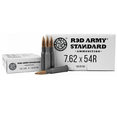 Red Army Standard 7.62x54R Ammunition 20 Rounds FMJ 148 Grain Steel Cased