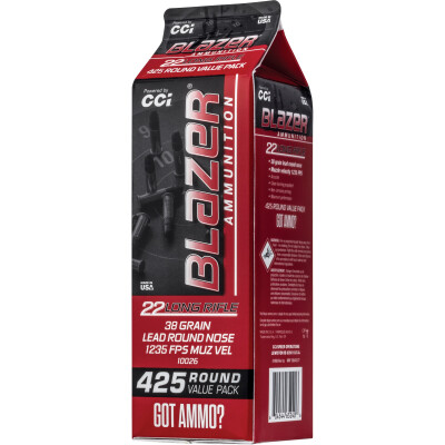 CCI Blazer .22 Long Rifle Ammunition 425 Rounds LRN 38 Grain