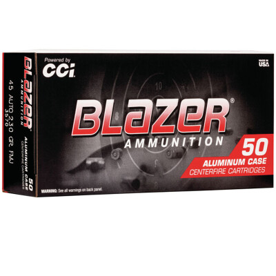 CCI Blazer .45 Auto Ammunition 50 Round Box 230 Grain FMJ Aluminum Case 1050 fps