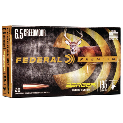 Federal Premium Berger 6.5 Creedmoor Ammunition 20 Rounds Hybrid Hunter 135 Grain