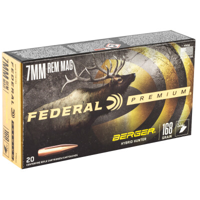 Federal Premium Berger Hybrid Hunter 7mm Rem Mag Ammunition 20 Rounds 168 Grain Berger Hybrid 2870fps