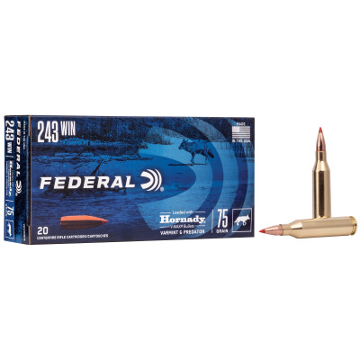 Federal Varmint & Predator .243 Winchester Ammunition 20 Rounds V-Max 75 Grain