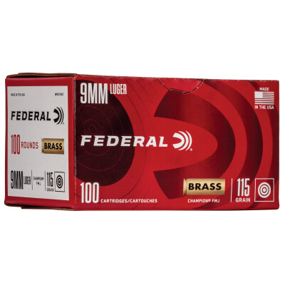 Federal Champion 9mm Luger Ammunition 100 Rounds 115 Grain FMJ