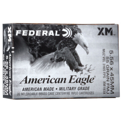 Federal American Eagle 5.56 NATO Ammunition 55 Grains FMJBT 3165 fps