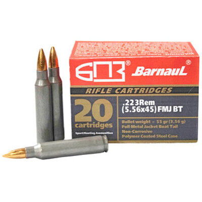 Barnaul .223 Remington Ammunition 20 Rounds FMJ 55 Grain Polycoated Steel Case