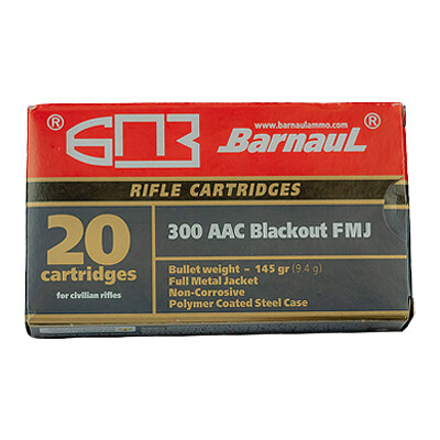 Barnaul Rifle Cartridges .300 AAC Blackout Ammunition 20 Rounds 145 Full Metal Jacket Polycoated Steel Case Cartridges.