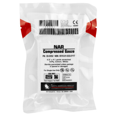 North American Rescue Compressed Gauze 4.5"x4.1 yd. Sterile 100% Cotton