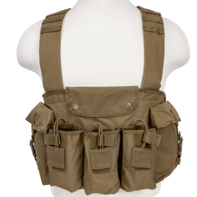 NcSTAR AK Chest Rig Holds 6 AK style Magazines and 2 Addition Item Pouches Nylon Tan