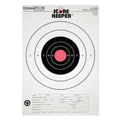 Champion Scorekeeper 25 Yard Pistol Slow Fire Paper Target Orange Bull 12 Pack 45723