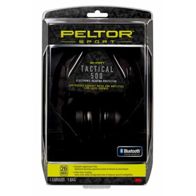 Peltor Sport Tactical 500 Electronic Earmuffs 26dB Noise Reduction Rating Bluetooth Wireless Technology Matte Black