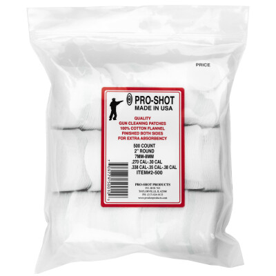 Pro Shot Products .270-.38 Caliber 2" Round Cotton Patch 500 Count