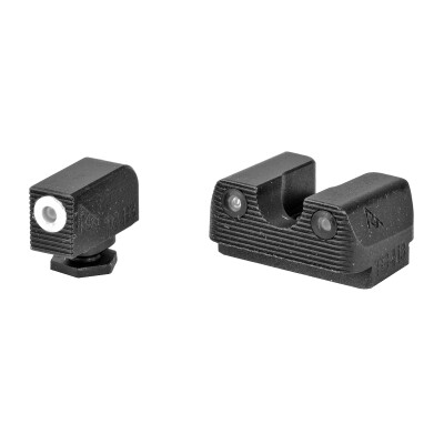 Rival Arms Tritium Handgun Night Sights for Glock 17/19 MOS White Front Ring CNC Machined Stainless Steel Billet Matte Black Finish
