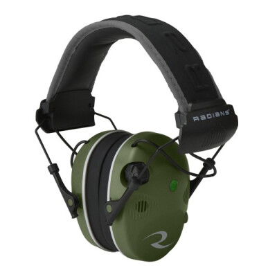 Radians R-Series R-3400 Quad Mic Electronic Earmuff -24dB Noise Reduction Rating 3.5mm Stereo Input Jack Quad Microphones LED Premium Headband Compact Folding Military Green/Black Finish