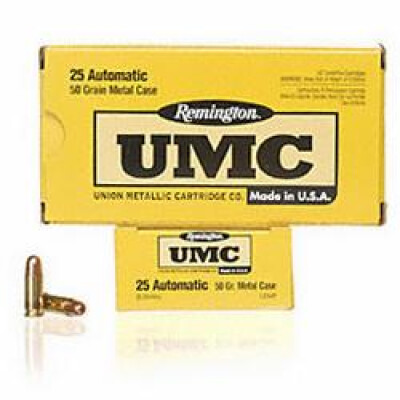 Ammo .25 ACP Remington UMC Metal Case 50 Grain 760 fps 500 Rounds