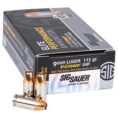 Sig Sauer Elite V-Crown 9mm Luger 115 Grain JHP Ammunition 50 Rounds