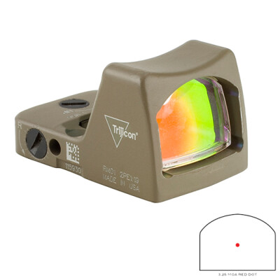 Trijicon RMR Type 2 LED Reflex Sight 3.25 MOA Red Dot Reticle 1 MOA Adjustment CR2032 Battery No Mount Aluminum Cerakote Flat Dark Earth