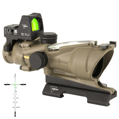 Trijicon 4x32 ACOG ECOS, Dual Illuminated Green Crosshair 5.56 Reticle with Backup Iron Sights, Quick Release Mount & LED 3.25 MOA Red Dot RMR Type 2 - Cerakote Flat Dark Earth
