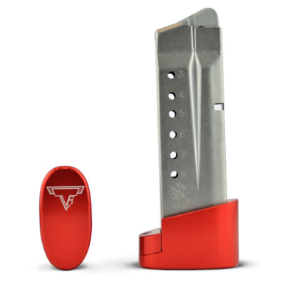 Taran Tactical Innovations Firepower Base Pad Kit +1/+2 S&W M&P Shield 9/40 CNC Machined Billet Aluminum Anodized Red Finish