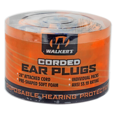 Walkers Game Soft Foam Corded Ear Plugs -32dB Noise Reduction Rating 50 Pairs