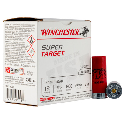 Winchester Super-Target 12 Gauge Ammunition 25 Round Box 2-3/4" #7.5 Lead 1oz 1200 fps