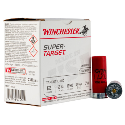 Winchester Super-Target 12 Gauge Ammunition 25 Round Box 2-3/4" #7.5 Lead 1oz 1250 fps