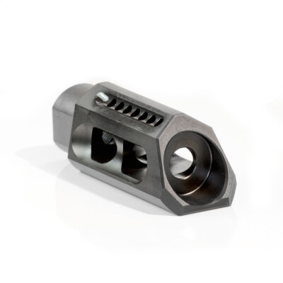 YHM Slant AR-15 Muzzle Brake 9mm Caliber 1/2"x36 Steel Black