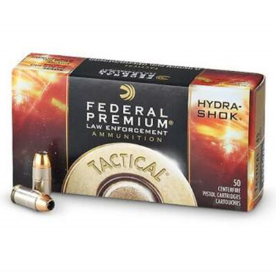 Federal LE Tactical 9mm Luger Ammunition 50 Rounds 124 Grain Hydra-Shok Jacketed Hollow Point Projectile 1120fps