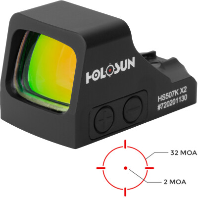 Holosun HS507K X2 Micro Red Dot Pistol Reflex Sight Red LED with MRS 32 MOA Reticle/2 MOA Dot Shake Awake Technology Aluminum Housing Black