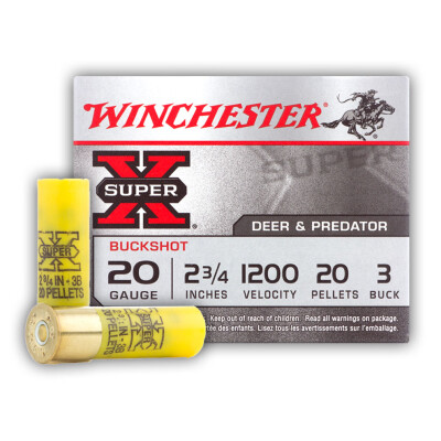 Winchester Super-X 20 Gauge Shotshell 250 Rounds 2-3/4” 20 Pellet #3 Buckshot