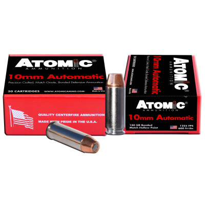 Atomic 10mm Auto Ammunition 20 Rounds 180 Grain Bonded Match Hollow Point 1225fps