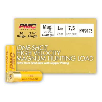 PMC One-Shot High Velocity 20 Gauge Ammunition 25 Rounds #7.5 Copper Plated Lead 2.75" 1oz
