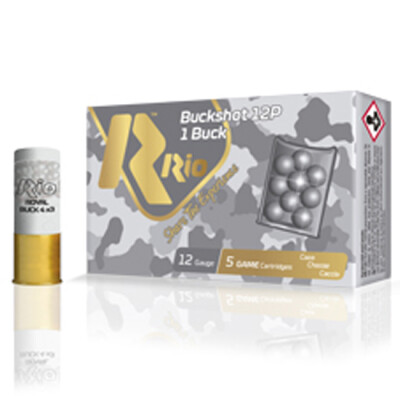 Rio Buckshot 12 Gauge Ammunition 5 Rounds 2-3/4" 12 Pellet Lead #1 Buckshot 1345fps