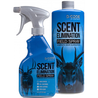 Code Blue D/Code Field Spray Combo Kit Scent Elimination 12 oz Spray Bottle and 32 oz Refill