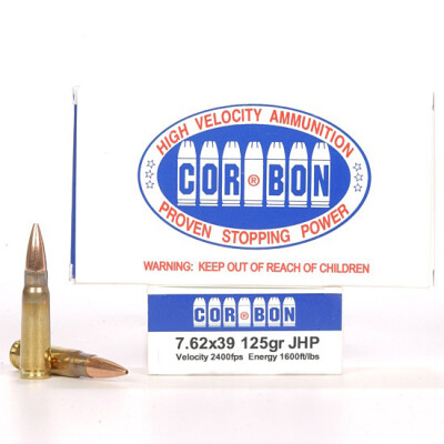 Ammo 7.62x39mm Cor-Bon Self-Defense Jacketed Hollow Point 125 Grain 2400 fps 20 Round Box