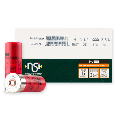 NobelSport High Brass Field 12 Gauge Shotshell 25 Rounds 2-3/4" #4 Shot 1-1/4 Ounce