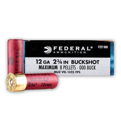 Federal Power-Shok 12 Gauge Shotshell 250 Rounds 2-3/4" 000 Buck 8 Pellets