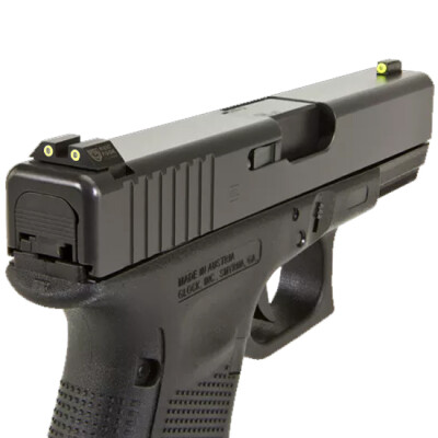 Night Fision Perfect Dot Tritium Night Sight Set for Glock 17/19/26/34 Green Tritium Front/Rear Yellow Front Ring Square Notch Rear with Yellow Ring Metal Body Black Nitride Finish