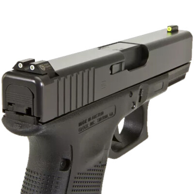 Night Fision Perfect Dot Tritium Night Sight Set Glock 17/19/26/34 Green Tritium Front/Rear Yellow Front Ring U-Notch Rear with White Ring Metal Body Black Nitride Finish