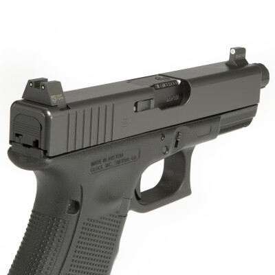 Night Fision Perfect Dot Tritium Night Sight Set Glock 17/19/26/34 Green Tritium Front/Green Tritium Rear No Outline Suppressor Height Metal Body Black Nitride Finish