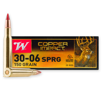 Winchester Copper Impact .30-06 Springfield Ammunition 20 Rounds Copper Extreme Point 150 Grains Winchester Copper Impact .30-06 Springfield Ammunition 20 Rounds Copper Extreme Point 150 Grains