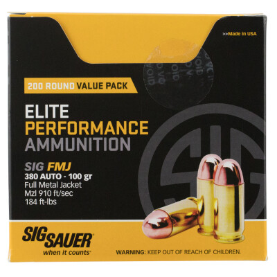 SIG Sauer Elite Performance .380 ACP Ammunition 200 Rounds FMJ 100 Grain