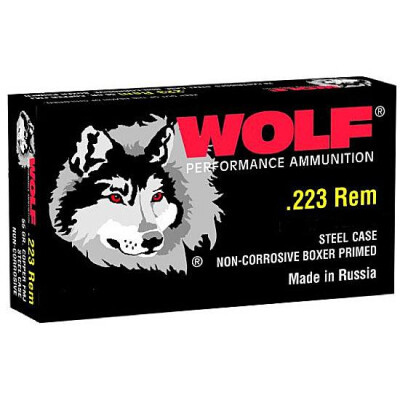 Ammo .223 Rem. Wolf Performance Hollow Point 75 Grain Russian Steel Cased 2750 fps 500 Round Case