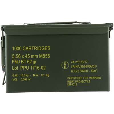 Prvi Partizan PPU Mil-Spec 5.56 NATO Ammunition 1000 Round Ammo Can 62 Grain M855 FMJBT 3050fps