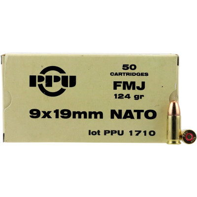 Prvi Partizan PPU Mil-Spec 9x19mm NATO Ammunition 50 Rounds 124 Grain FMJ 1263fps