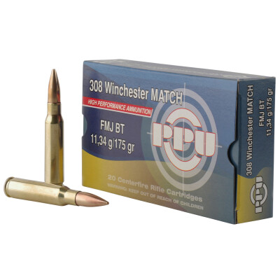 Prvi Partizan PPU Match .308 Winchester Ammunition 20 Rounds 175 Grain FMJ BT 2590fps
